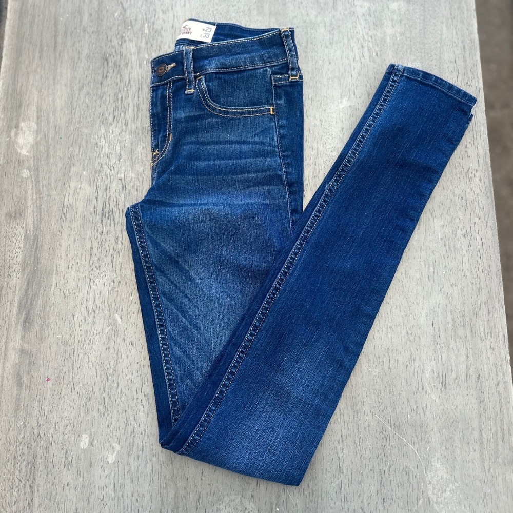 Hollister Super Skinny Jeans Womens 00L W23 L33 Dark Wash Blue Denim Low Rise